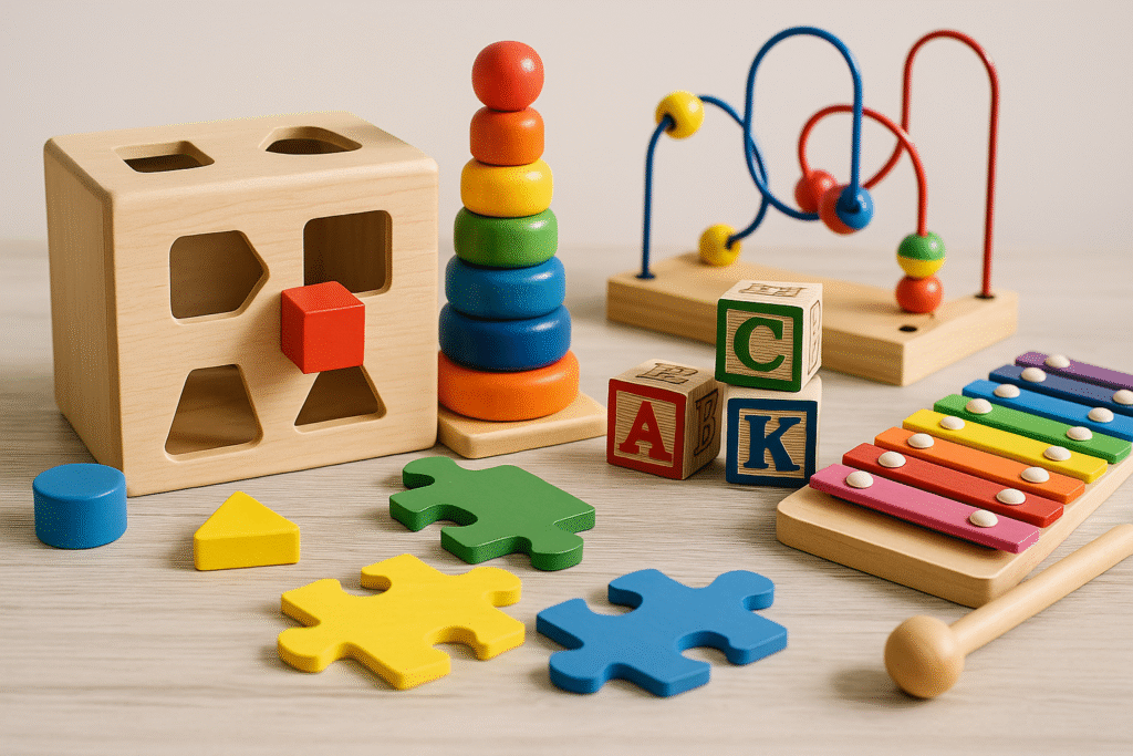 Brinquedos educativos de madeira para estimular o desenvolvimento infantil